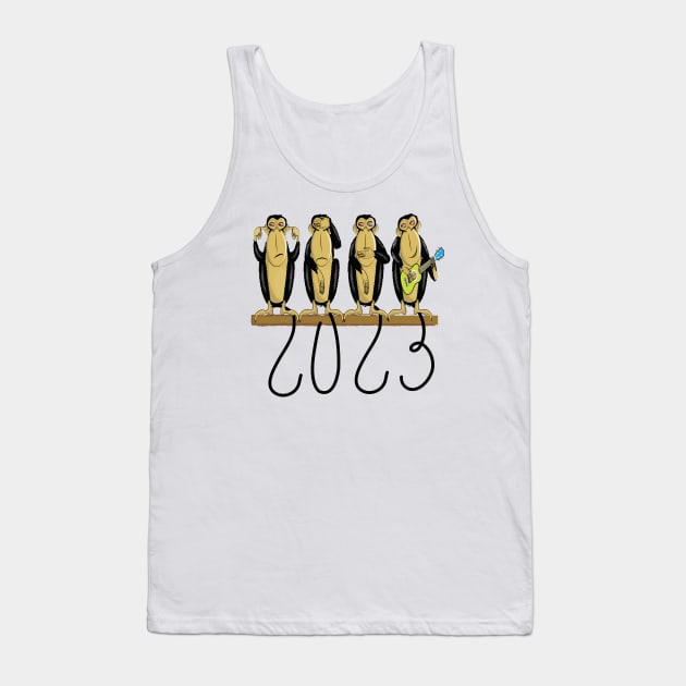 Funny Four Wise Monkeys 2023 New Year See No Evil Tank Top by ArticArtac